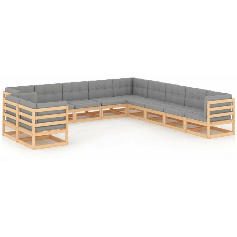 

Muebles de jardin 11 piezas con cojines de madera de pino maciza
