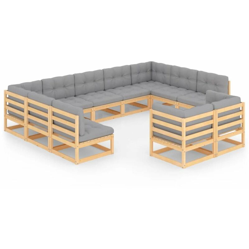 

Muebles de jardin 11 piezas con cojines de madera de pino maciza
