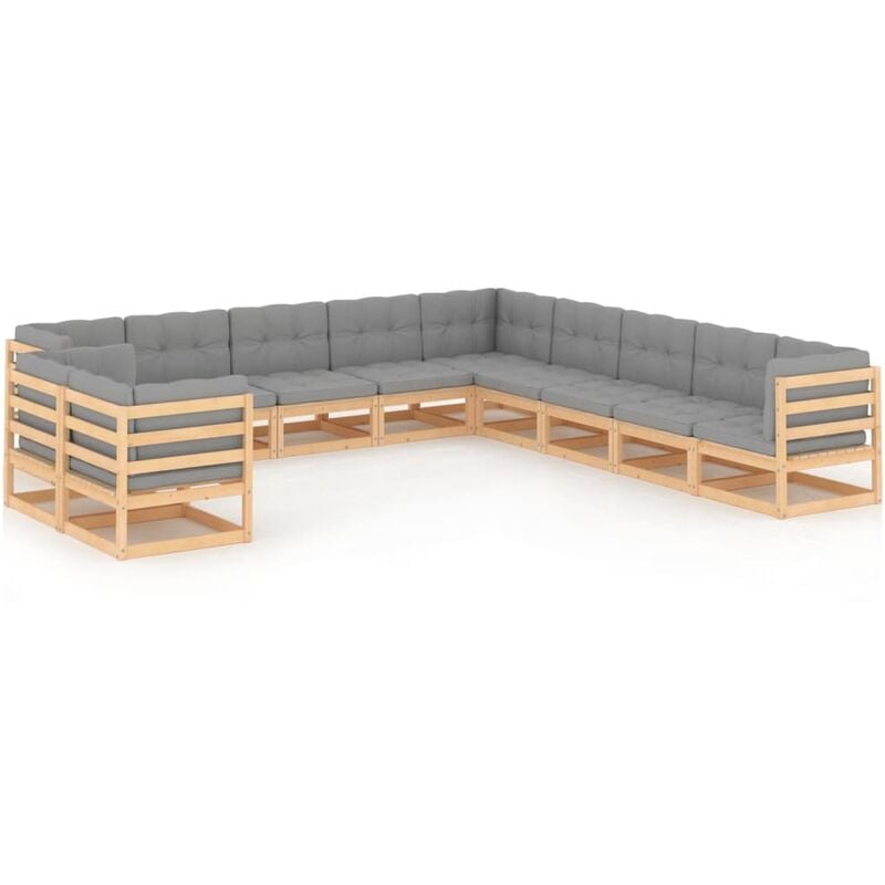 

Muebles de jardín 11 piezas con cojines de madera de pino maciza