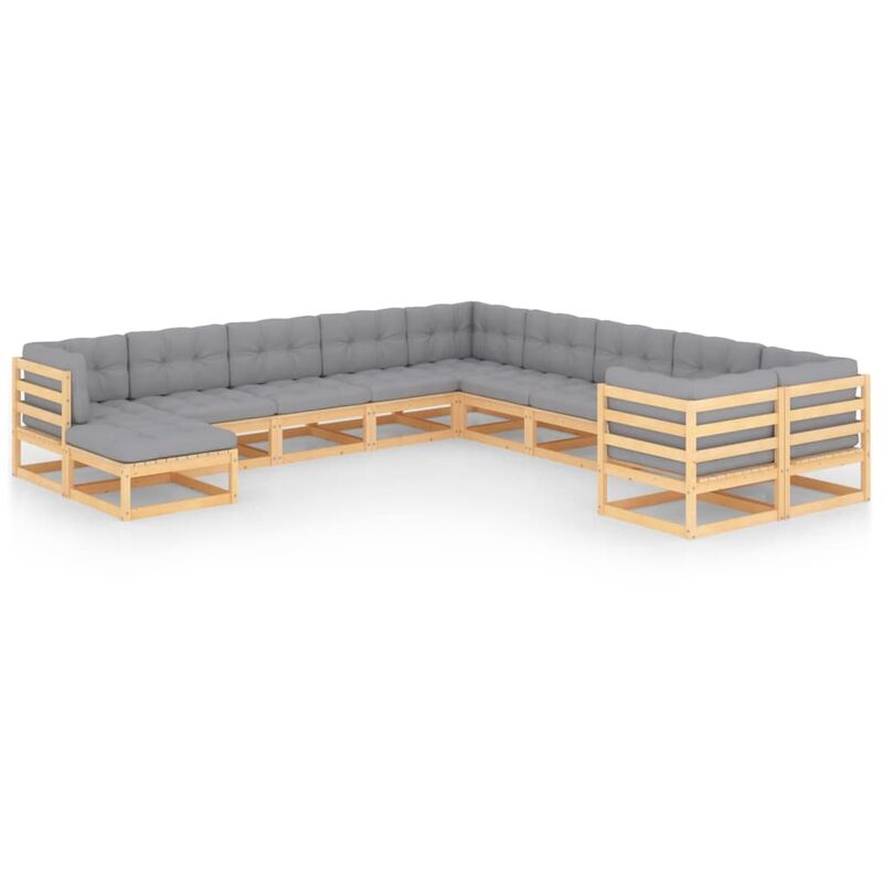 

Muebles de jardín 11 piezas con cojines de madera de pino maciza