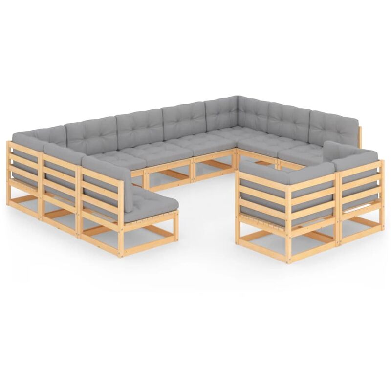 

Muebles de jardín 11 piezas con cojines de madera de pino maciza