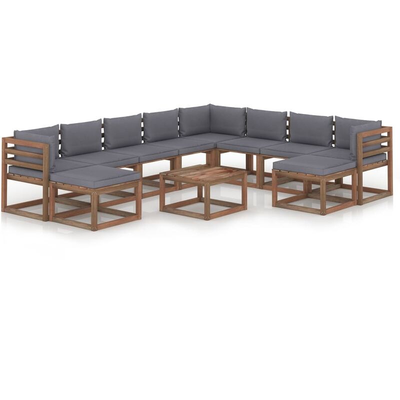 

Muebles de jardín 11 piezas con cojines gris antracita