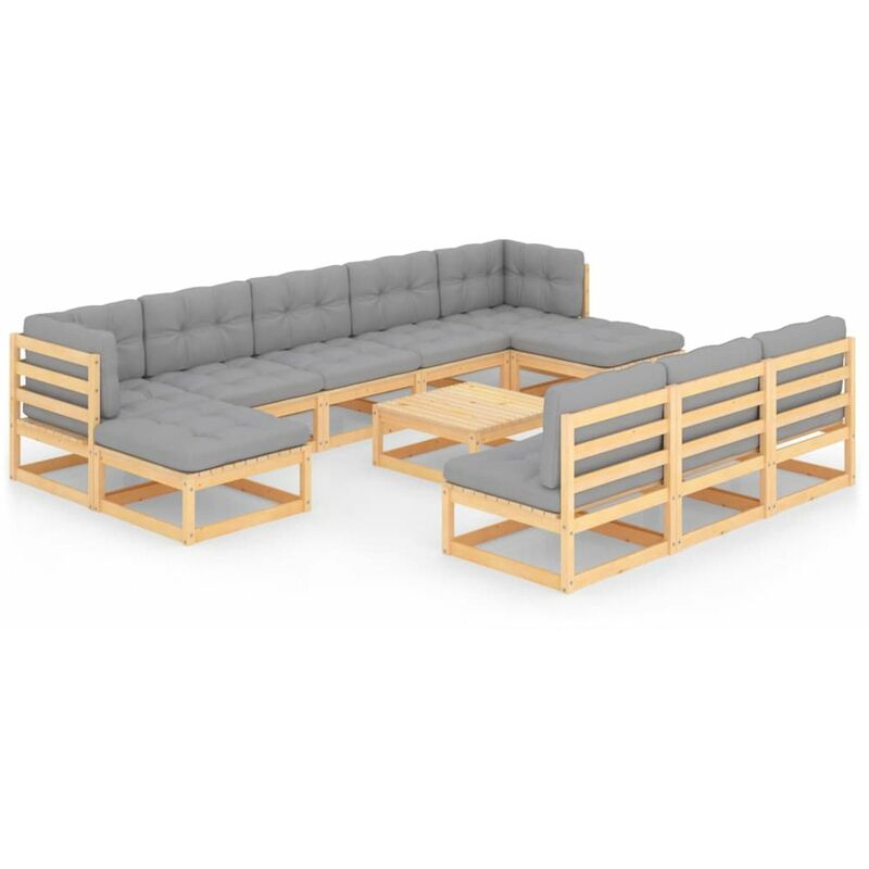

Muebles de jardin 11 piezas con cojines madera de pino maciza