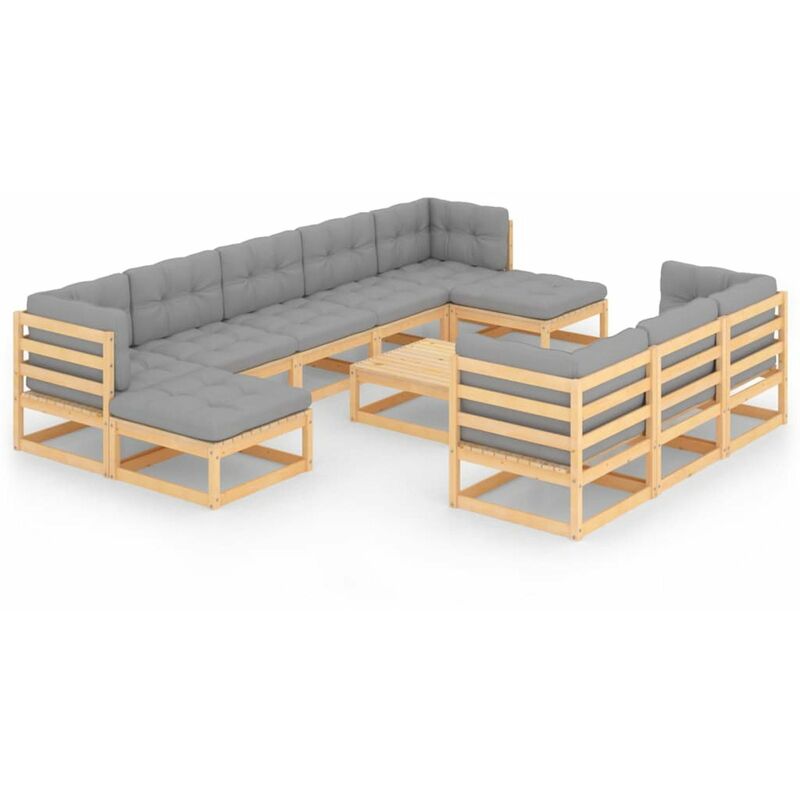 

Muebles de jardin 11 piezas con cojines madera de pino maciza