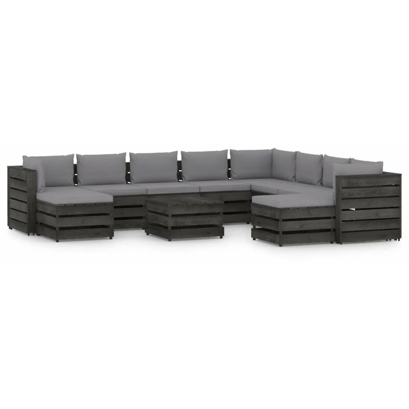 

Muebles de jardin 11 piezas con cojines madera impregnada gris