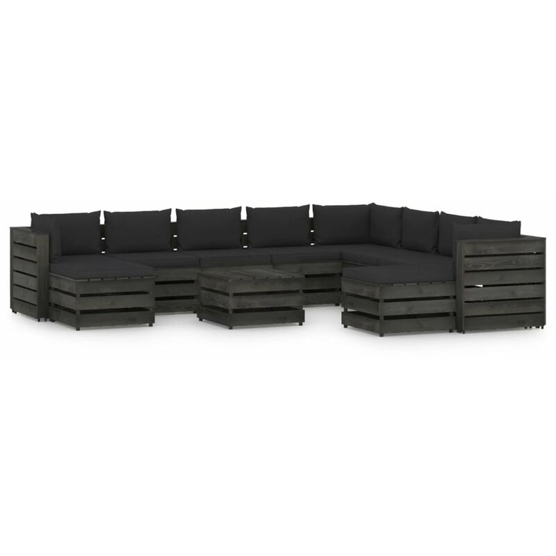 

Muebles de jardin 11 piezas con cojines madera impregnada gris