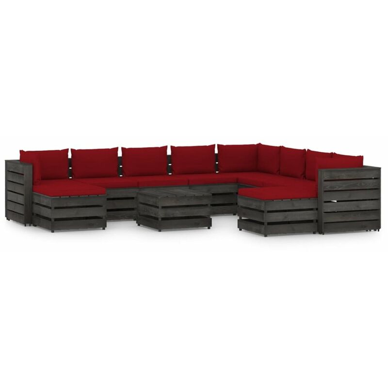 

Muebles de jardin 11 piezas con cojines madera impregnada gris