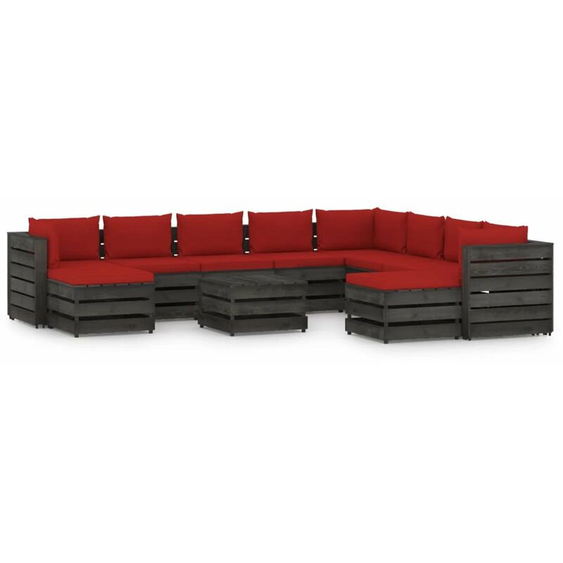 

Muebles de jardin 11 piezas con cojines madera impregnada gris