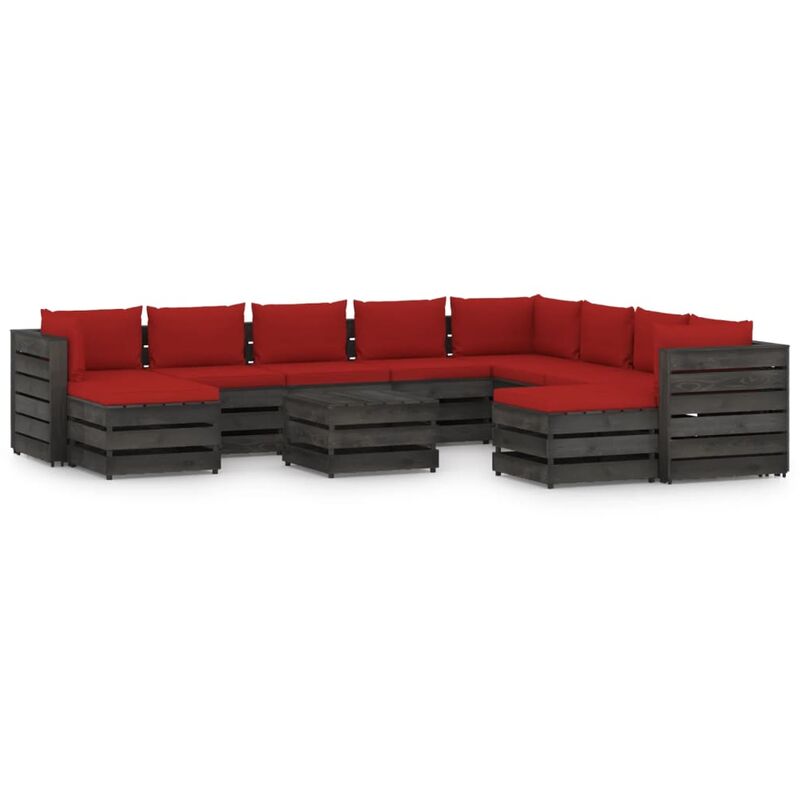 

Muebles de jardín 11 piezas con cojines madera impregnada gris