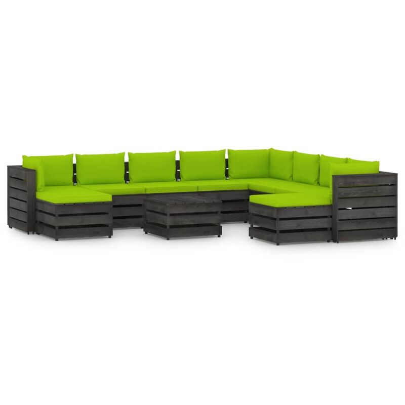 

Muebles de jardín 11 piezas con cojines madera impregnada gris