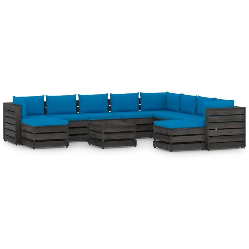 

Muebles de jardín 11 piezas con cojines madera impregnada gris