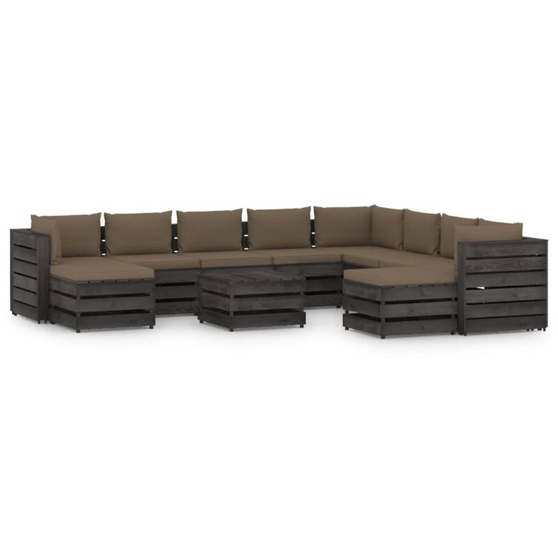 

Muebles de jardín 11 piezas con cojines madera impregnada gris