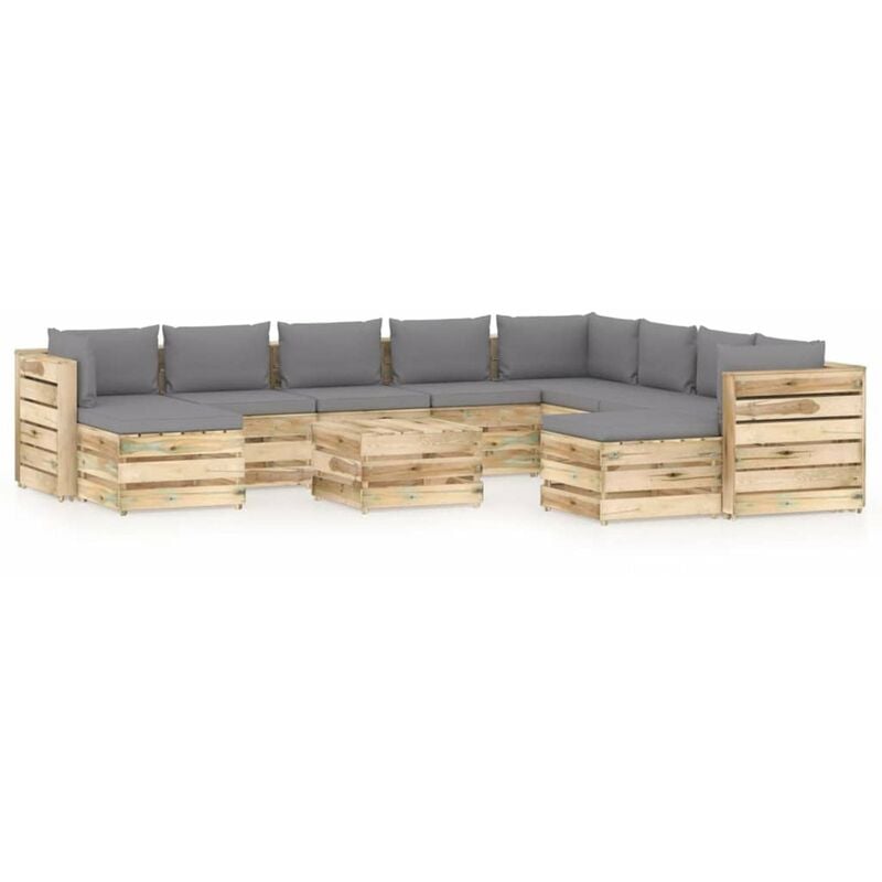

Muebles de jardin 11 piezas con cojines madera impregnada verde