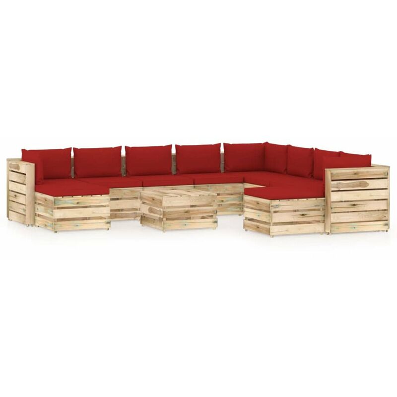 

Muebles de jardin 11 piezas con cojines madera impregnada verde