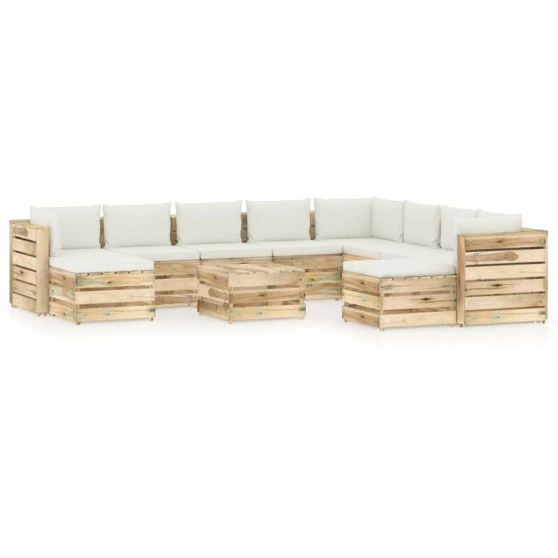 

Muebles de jardin 11 piezas con cojines madera impregnada verde