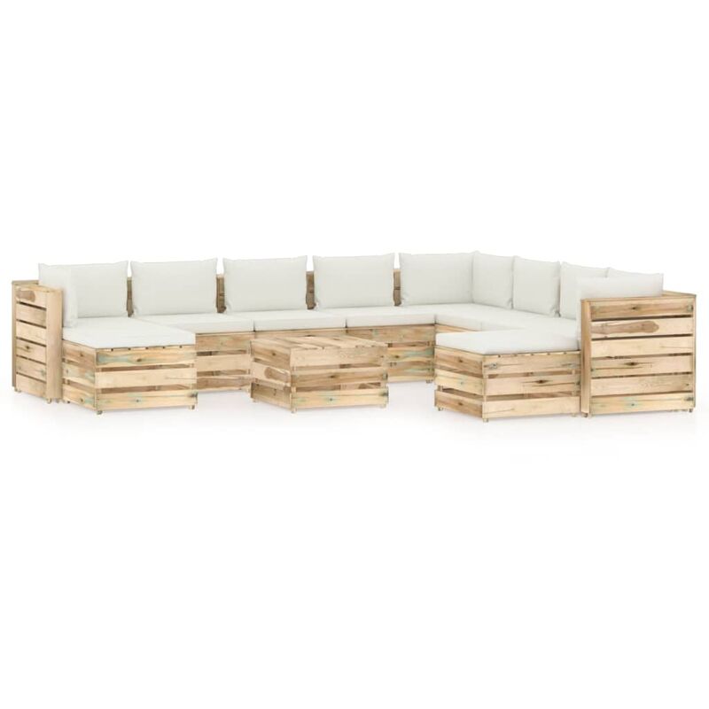 

Muebles de jardín 11 piezas con cojines madera impregnada verde