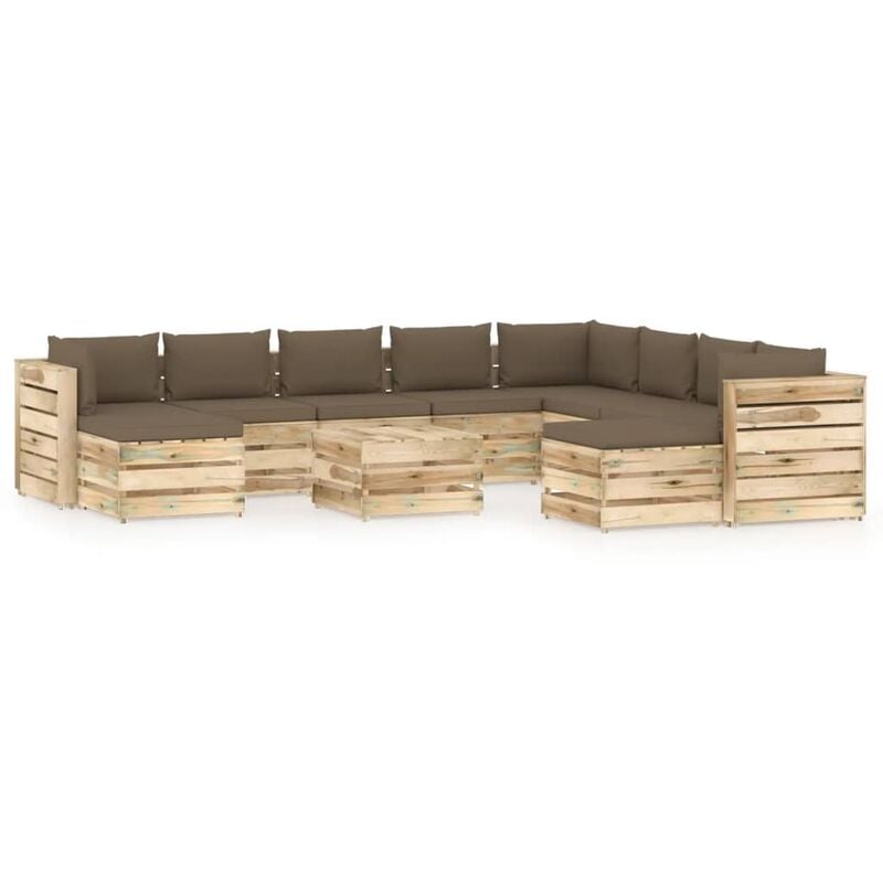 

Muebles de jardín 11 piezas con cojines madera impregnada verde
