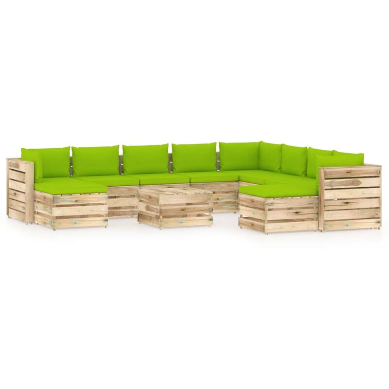 

Muebles de jardín 11 piezas con cojines madera impregnada verde