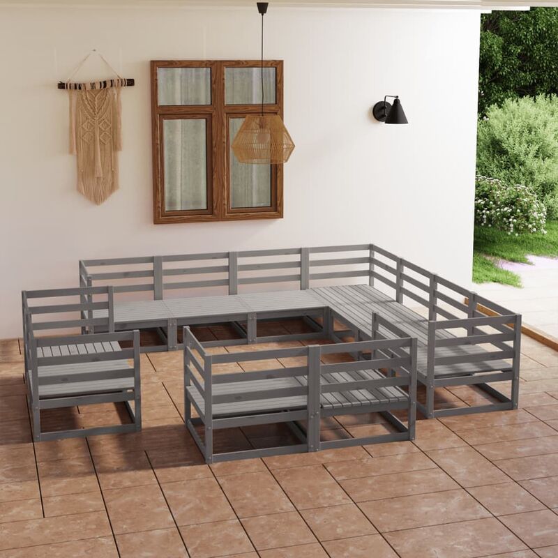 

Muebles de jardín 11 piezas gris madera de pino maciza