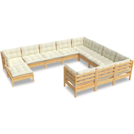 Muebles de jardín 11 piezas y cojines madera de pino crema vidaXL