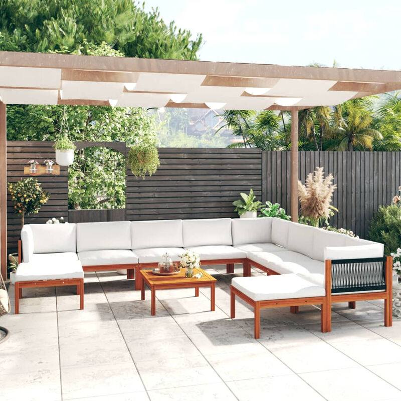 

Muebles de jardin 11 pzas cojines crema madera maciza acacia