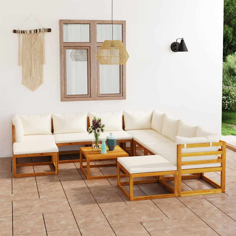 

Muebles de jardin 11 pzas cojines crema madera maciza acacia