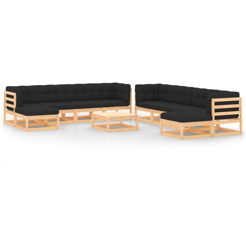 

Muebles de jardín 11 pzas con cojines antracita madera de pino