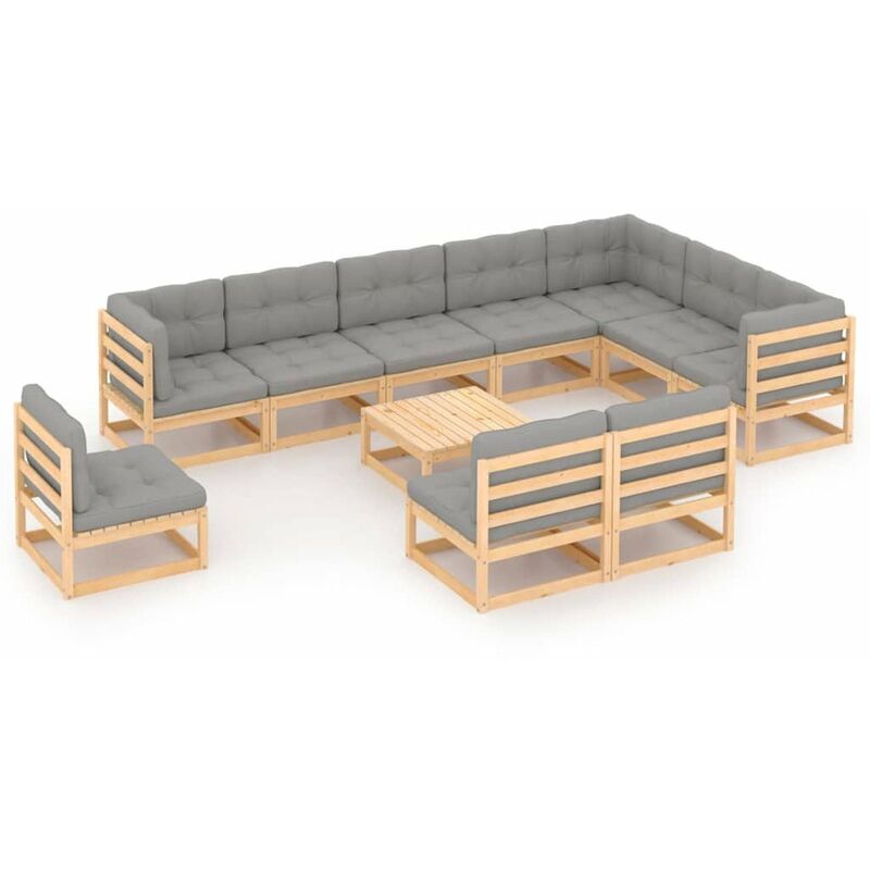 

Muebles de jardin 11 pzas con cojines de madera de pino maciza