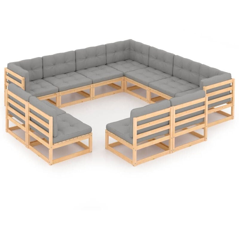 

Muebles de jardin 11 pzas con cojines de madera de pino maciza