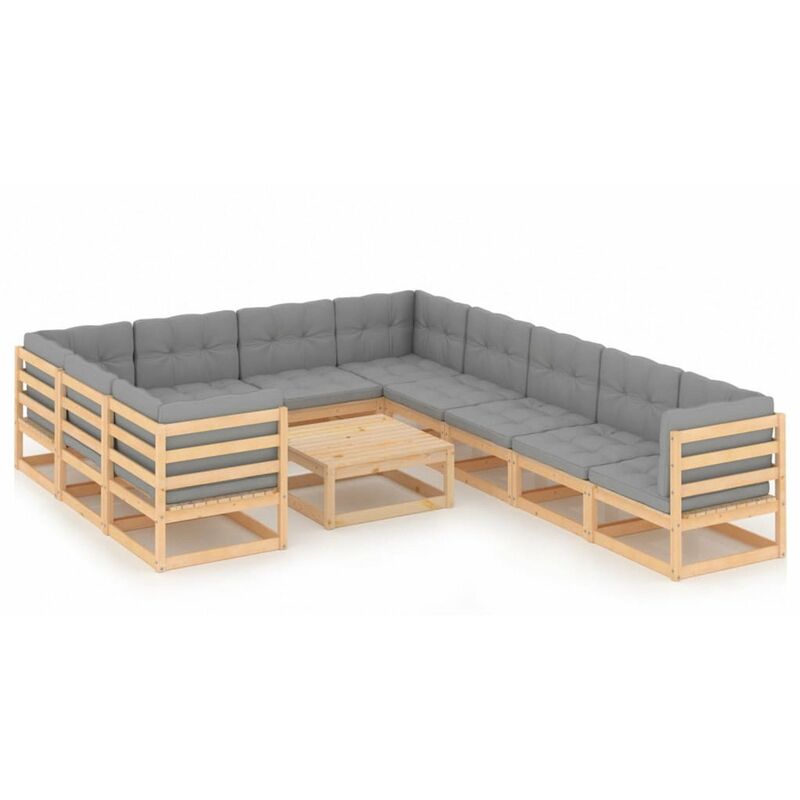 

Muebles de jardin 11 pzas con cojines de madera de pino maciza