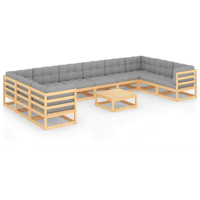 

Muebles de jardin 11 pzas con cojines de madera de pino maciza