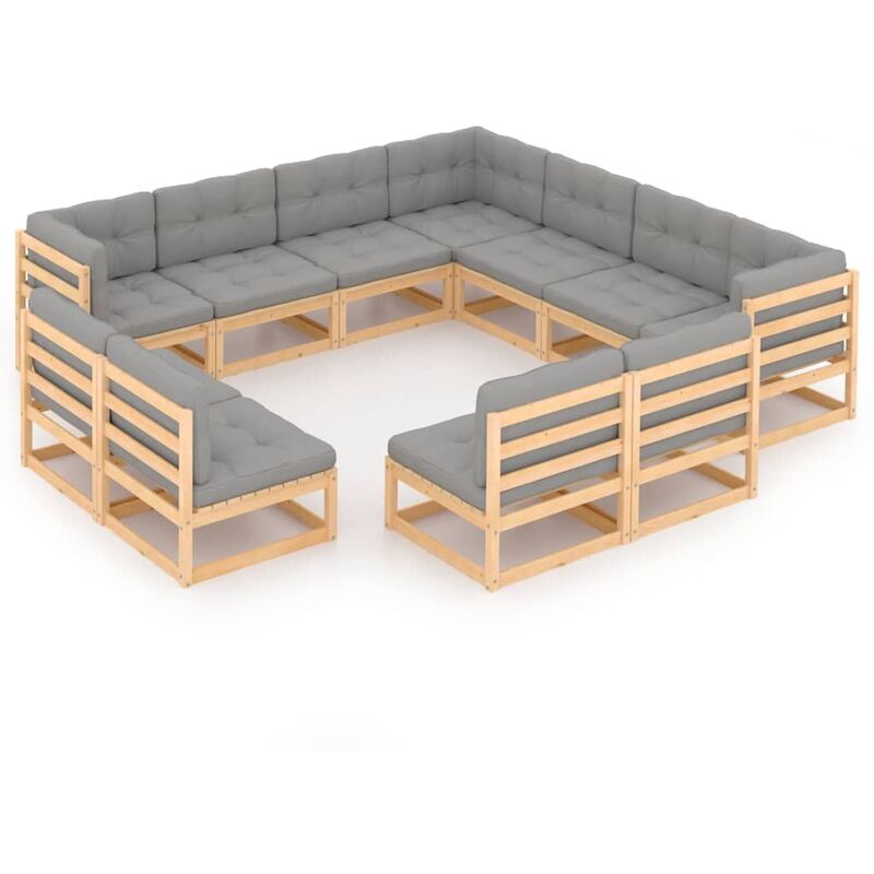 

Muebles de jardín 11 pzas con cojines de madera de pino maciza