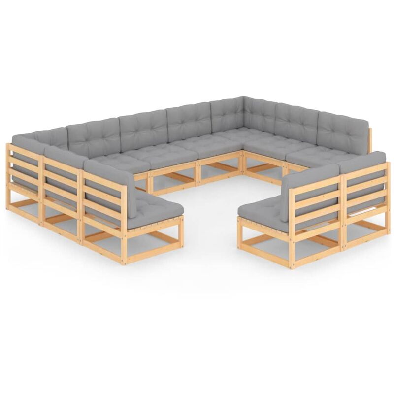 

Muebles de jardín 11 pzas con cojines de madera de pino maciza