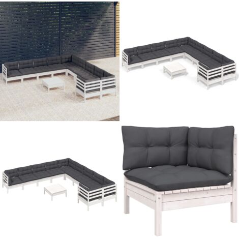 Muebles de jardín 11 pzas y cojines blanco madera de pino - Muebles de exterior - Cojines para jardín