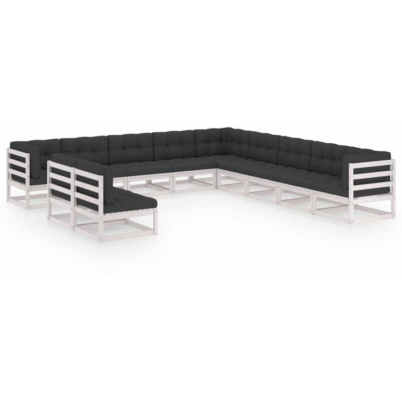 

Muebles de jardin 11 pzas y cojines blanco madera maciza pino