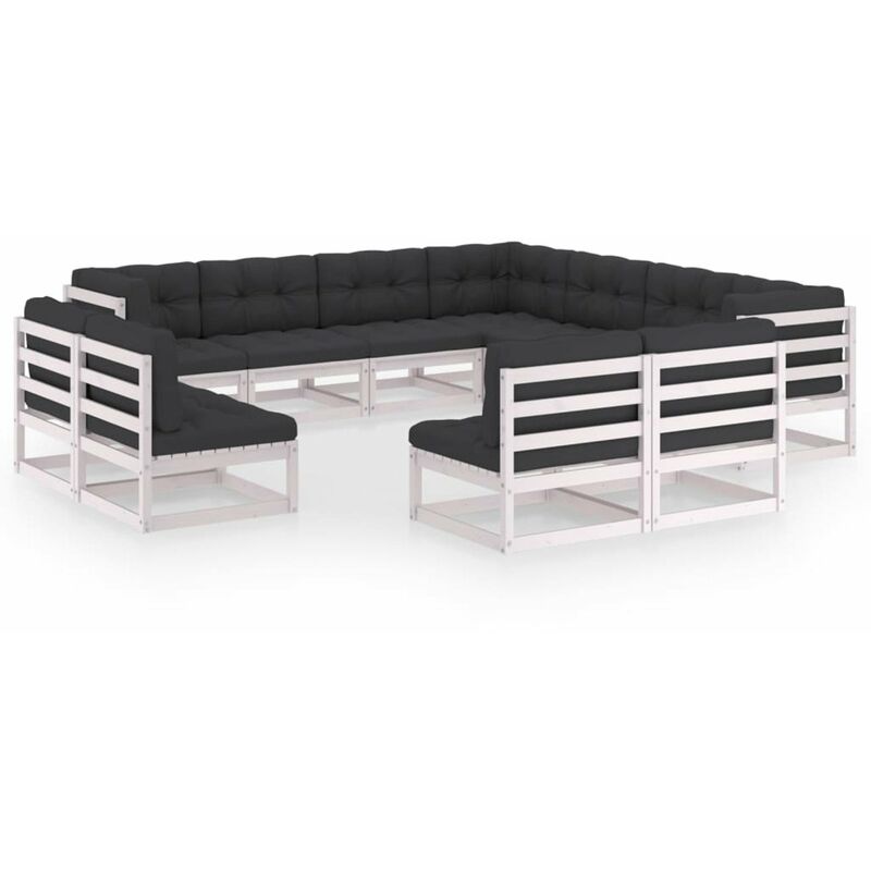 

Muebles de jardin 11 pzas y cojines blanco madera maciza pino