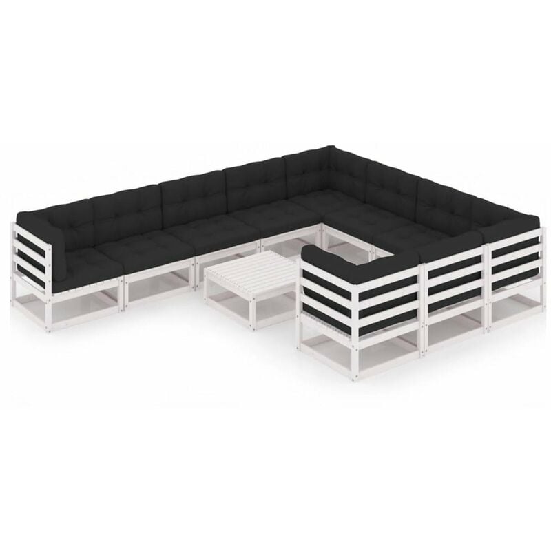 

Muebles de jardin 11 pzas y cojines blanco madera maciza pino
