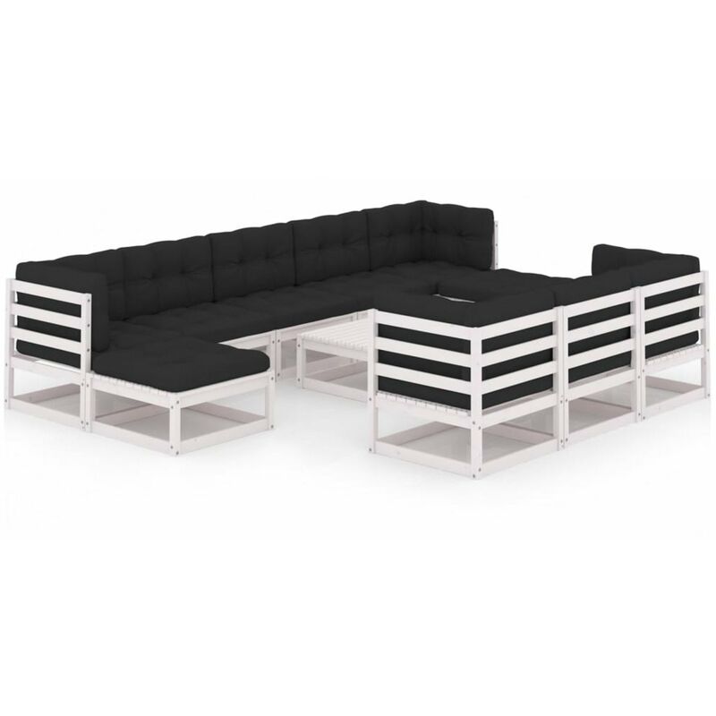 

Muebles de jardin 11 pzas y cojines blanco madera maciza pino