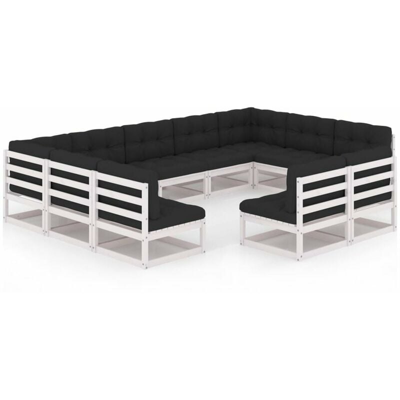 

Muebles de jardin 11 pzas y cojines blanco madera maciza pino