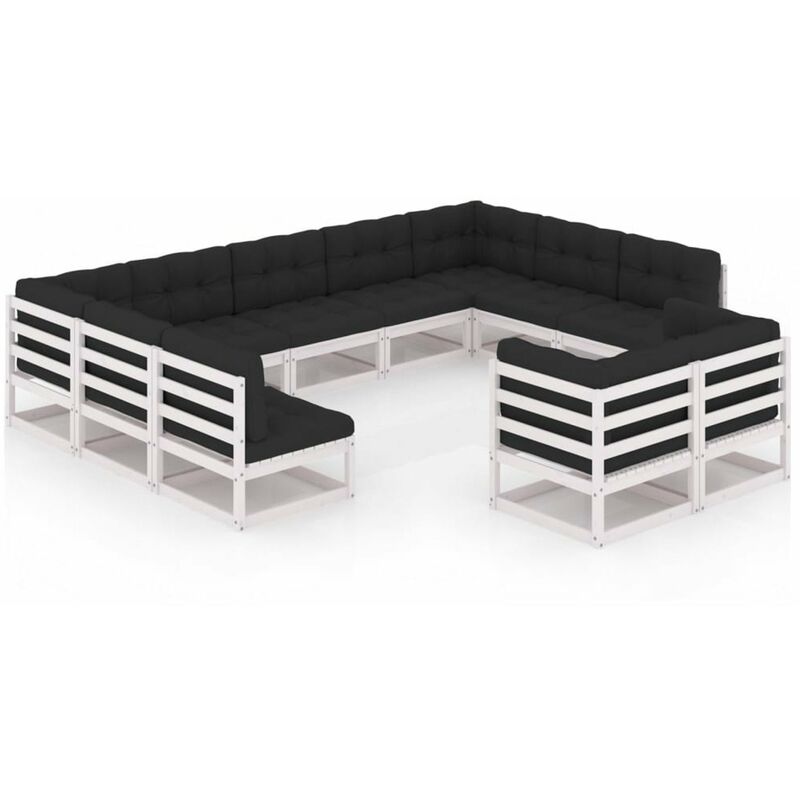 

Muebles de jardin 11 pzas y cojines blanco madera maciza pino