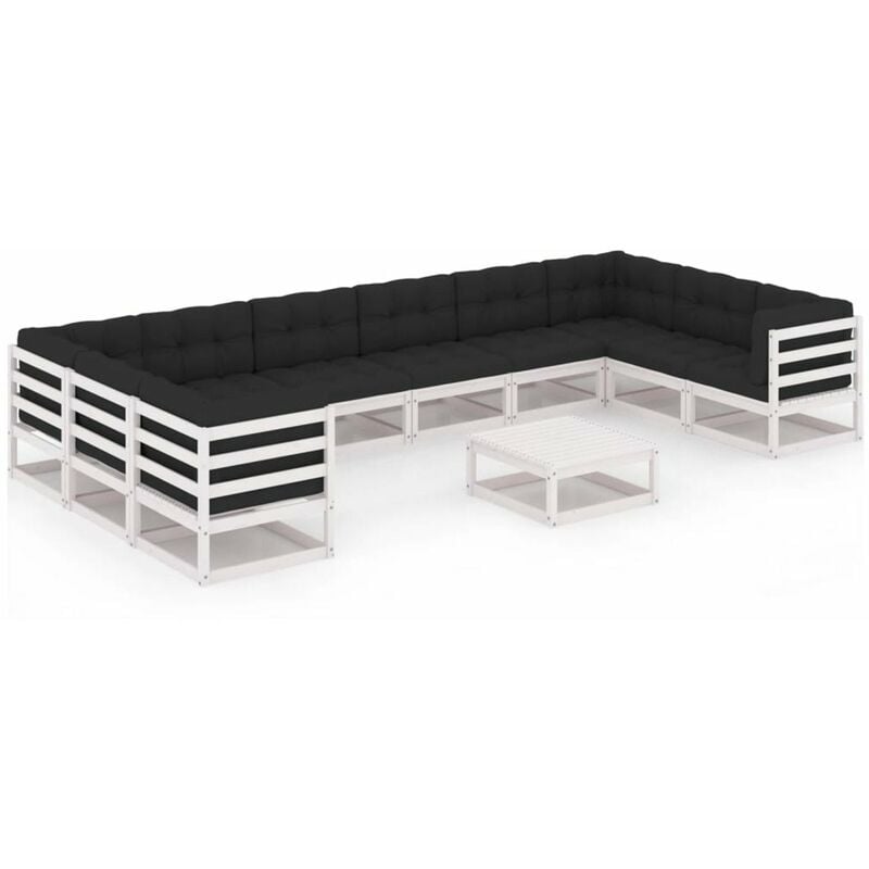 

Muebles de jardin 11 pzas y cojines blanco madera maciza pino