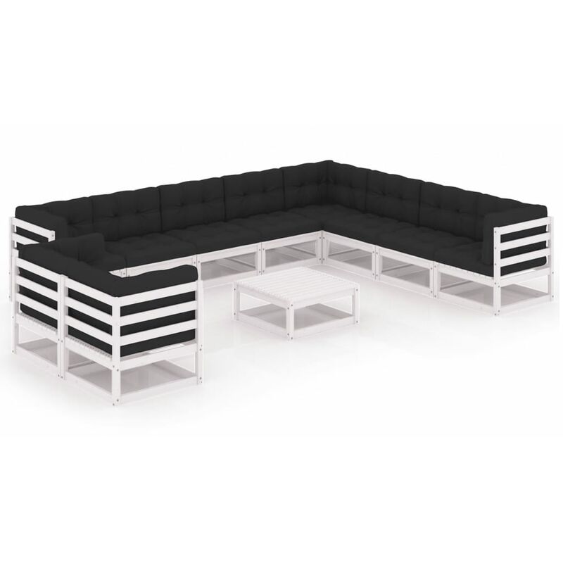 

Muebles de jardín 11 pzas y cojines blanco madera maciza pino