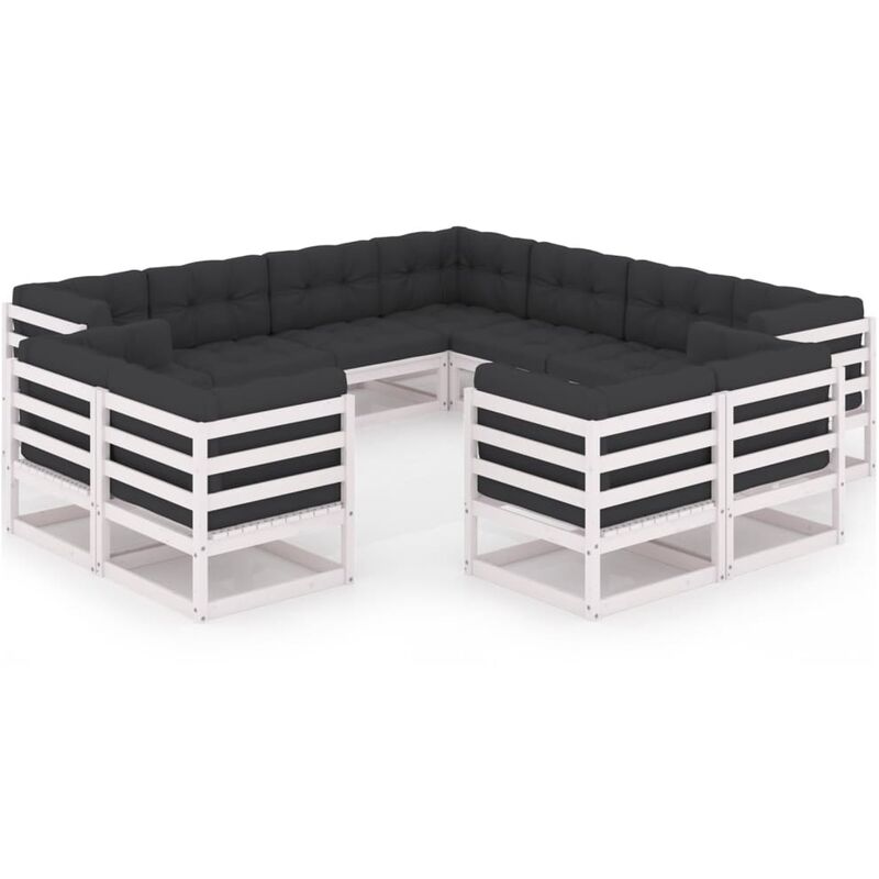 

Muebles de jardín 11 pzas y cojines blanco madera maciza pino