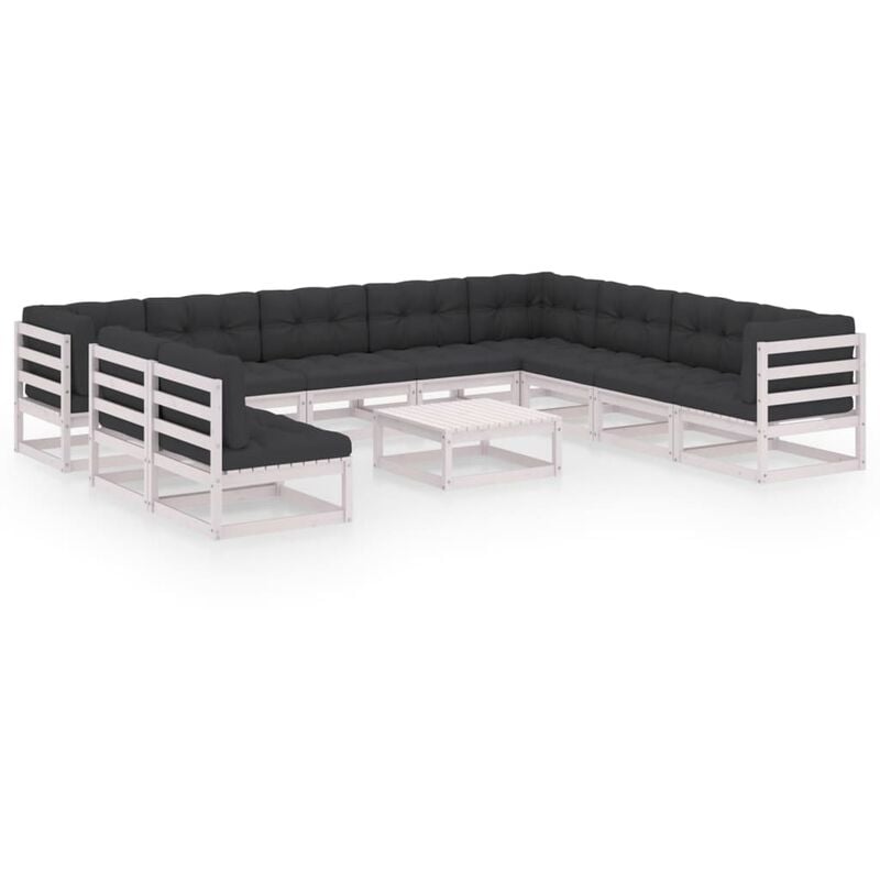 

Muebles de jardín 11 pzas y cojines blanco madera maciza pino