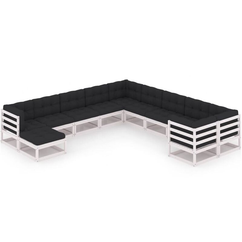 

Muebles de jardín 11 pzas y cojines blanco madera maciza pino