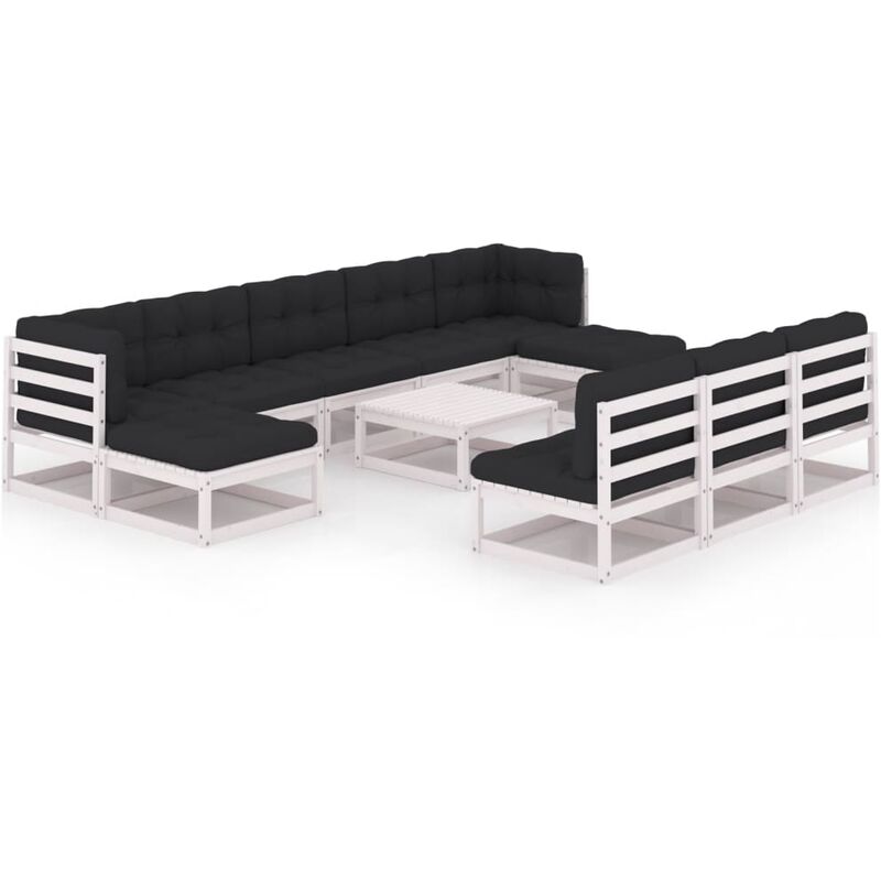 

Muebles de jardín 11 pzas y cojines blanco madera maciza pino