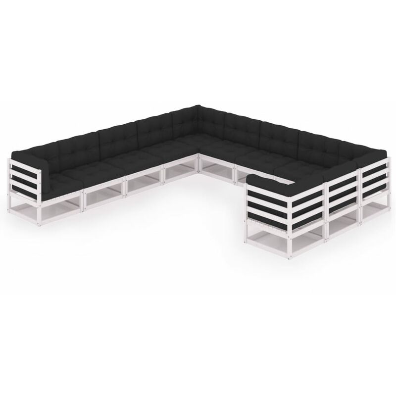 

Muebles de jardín 11 pzas y cojines blanco madera maciza pino