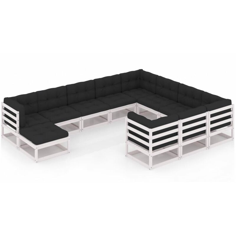 

Muebles de jardín 11 pzas y cojines blanco madera maciza pino