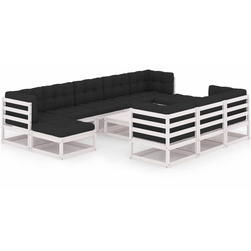 

Muebles de jardín 11 pzas y cojines blanco madera maciza pino