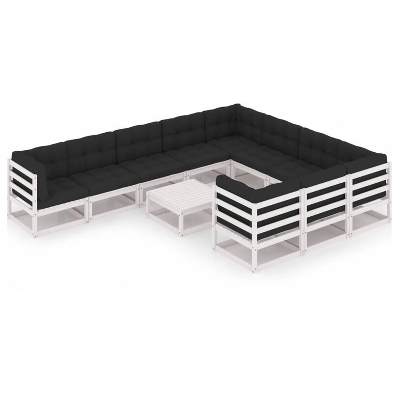 

Muebles de jardín 11 pzas y cojines blanco madera maciza pino